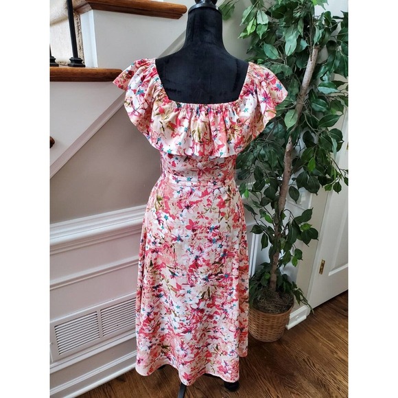 Multicolor Womens Floral Polyester Round Neck Cap Sleeve Length Dress Size Small - Picture 8 of 11
